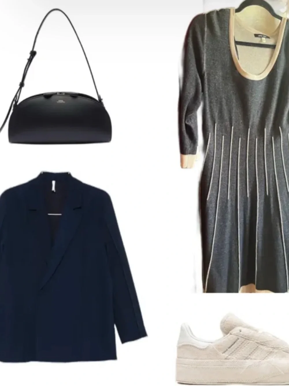 Nine West Charcoal Gray Dress with Cream Trim - Picture 3 of 4